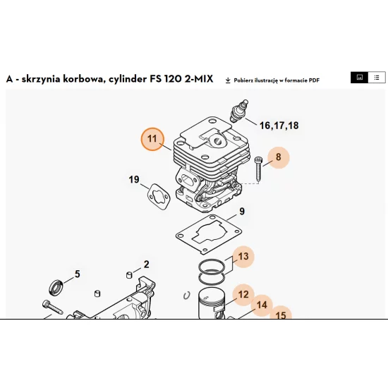 STIHL Cylinder z tłokiem Ø 35 mm 4134 020 1222