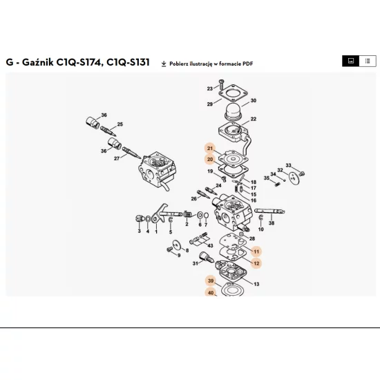 STIHL   Zestaw podzespołów gaźnika 4180 007 1060