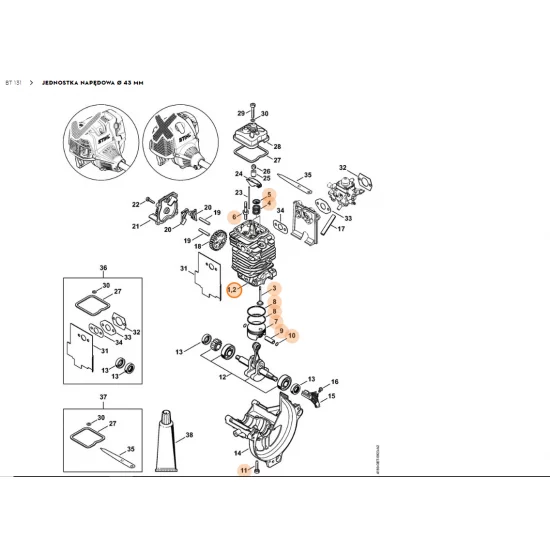 STIHL   Cylinder z tłokiem Ø 43 mm 4180 020 1210