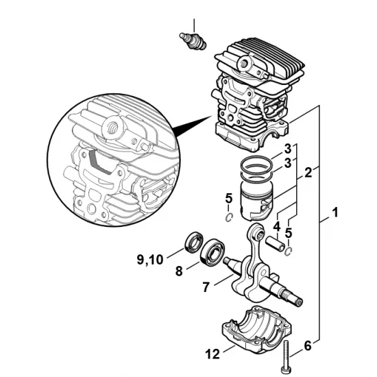 Cylinder z tłokiem Ø 38 mm pilarki STIHL MS 181